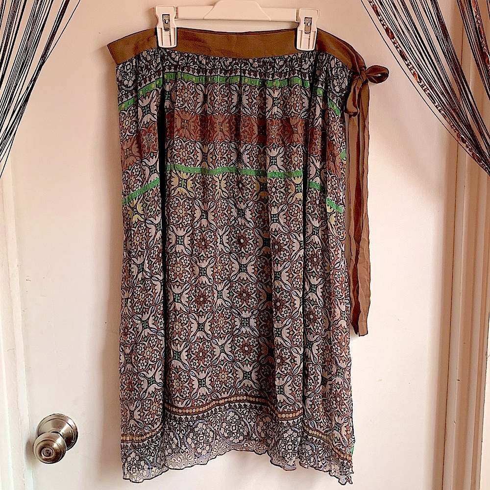 💚Hippie Boho Floral Midi Skirt with WaistTie💚